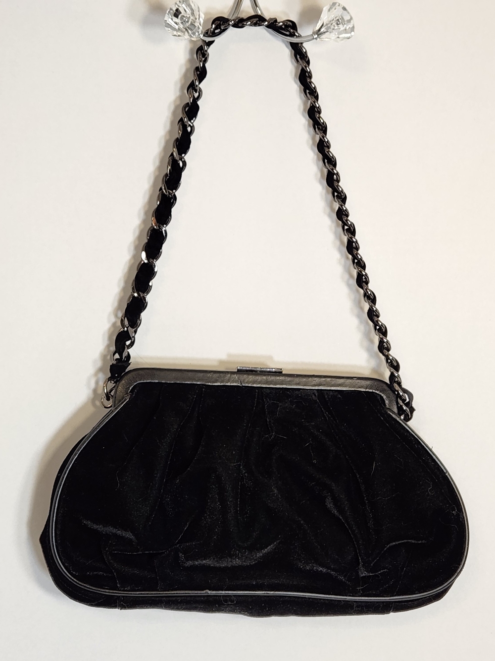 LOFT Black Velvet Chain-Handle Evening Clutch